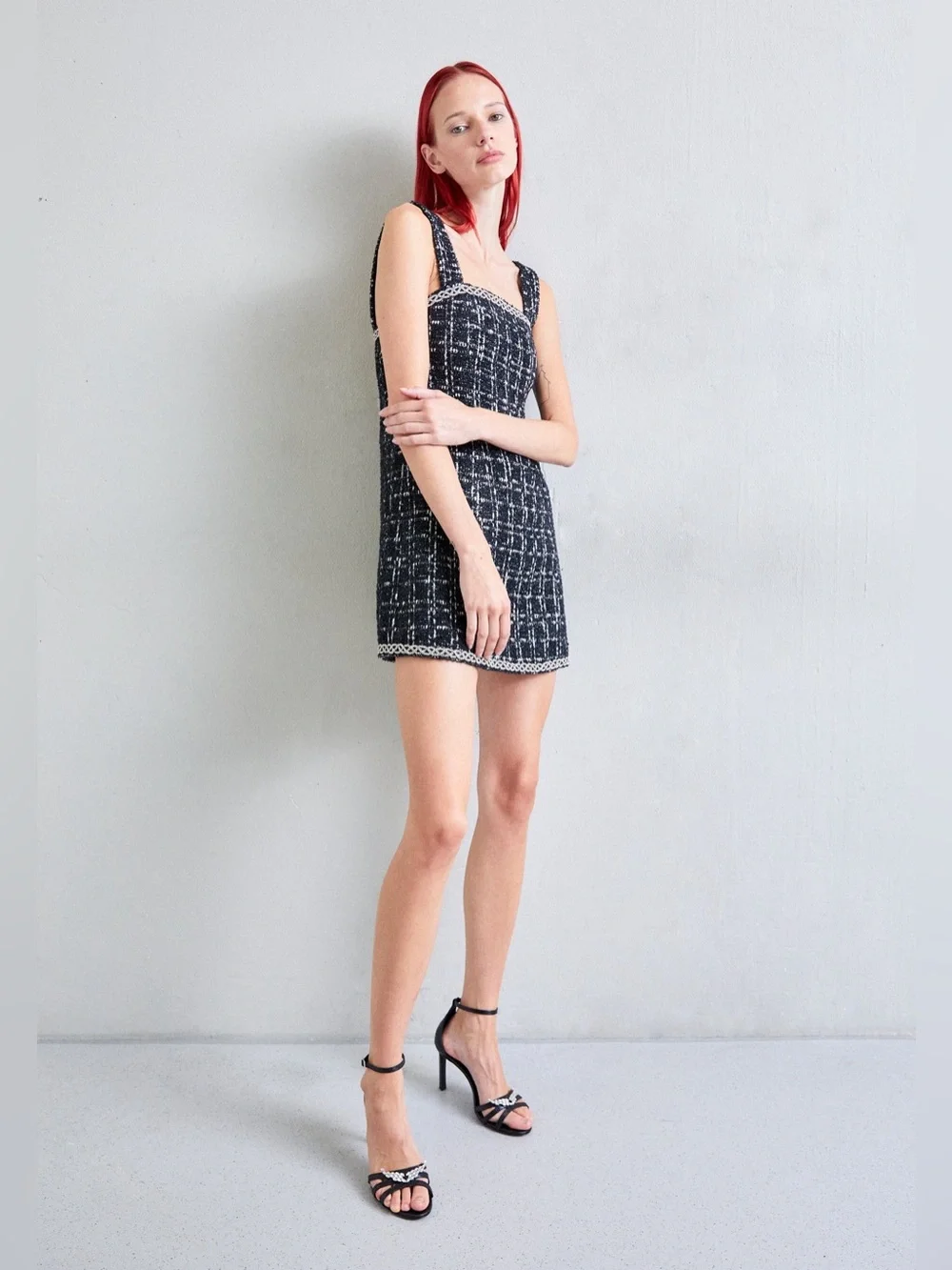 NWT $595 Alice + Olivia Liran Embellished Tweed Minidress In Black